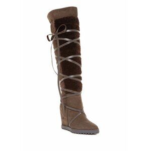 $990 Ivy Kirzhner Wanderer Genuine Shearling Over-the-Knee Boot BROWN 8.5 (X10)
